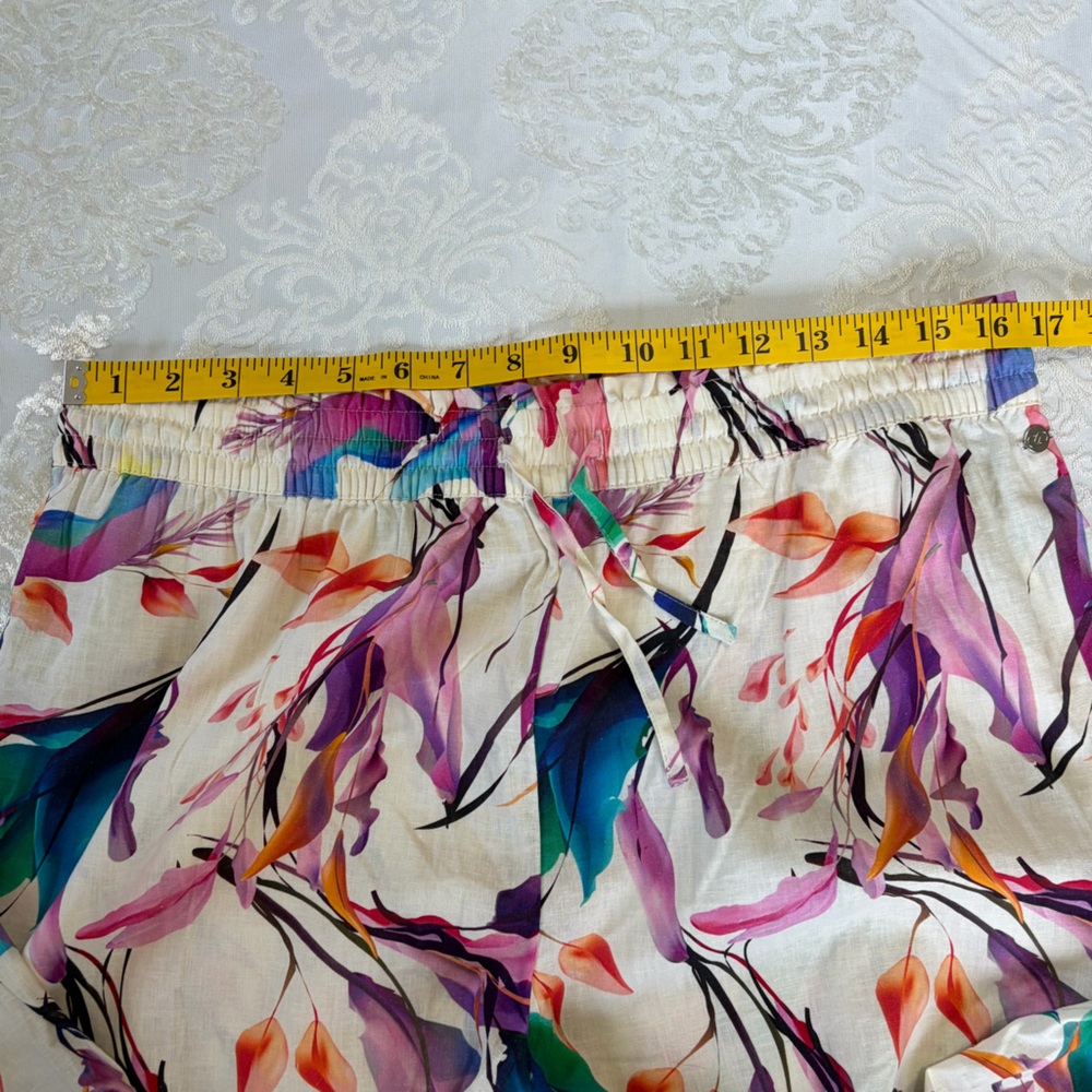 Calia Linen Blend Wide Leg Cover Up Pants Abstract Floral Print Size Large - Picture 8 of 8